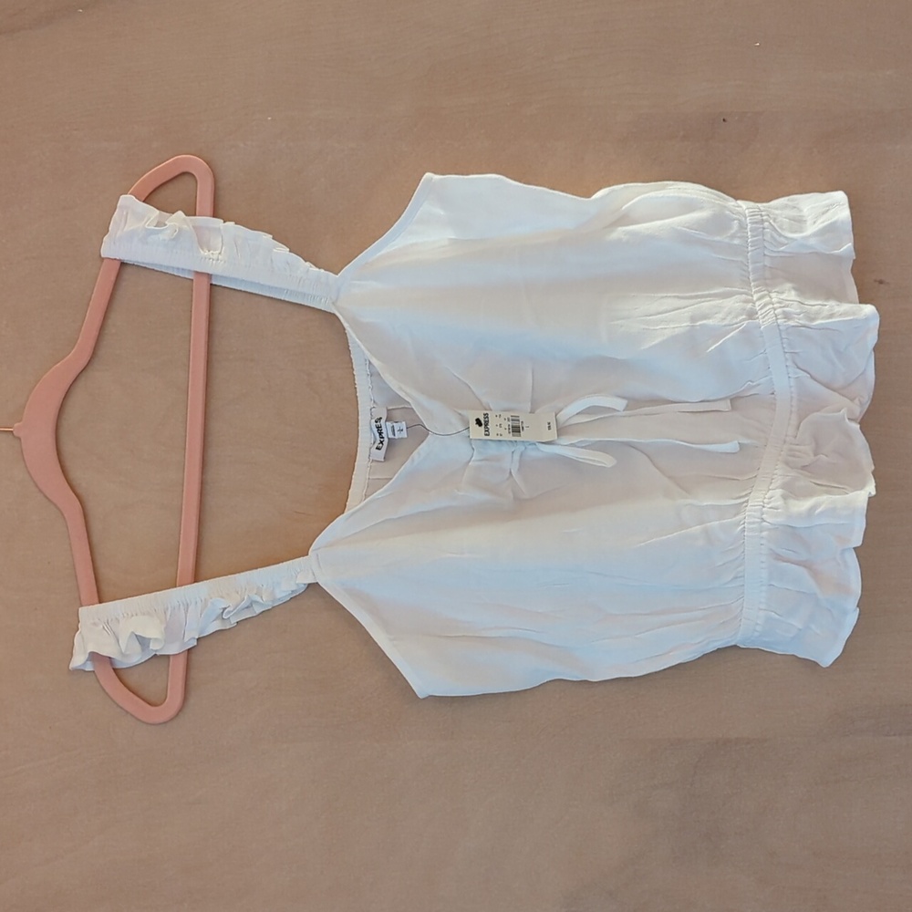 Express Elegant White Tank Top Blouse NWT Size L Tie Front Elastic Waist
